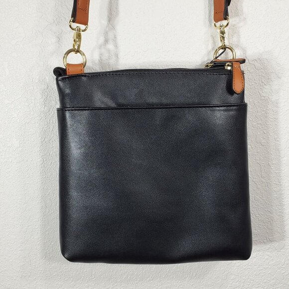 U.S. Polo Assn. Black & Tan Crossbody Bag Purse Embossed Logo & Adjustable Strap - Picture 11 of 12